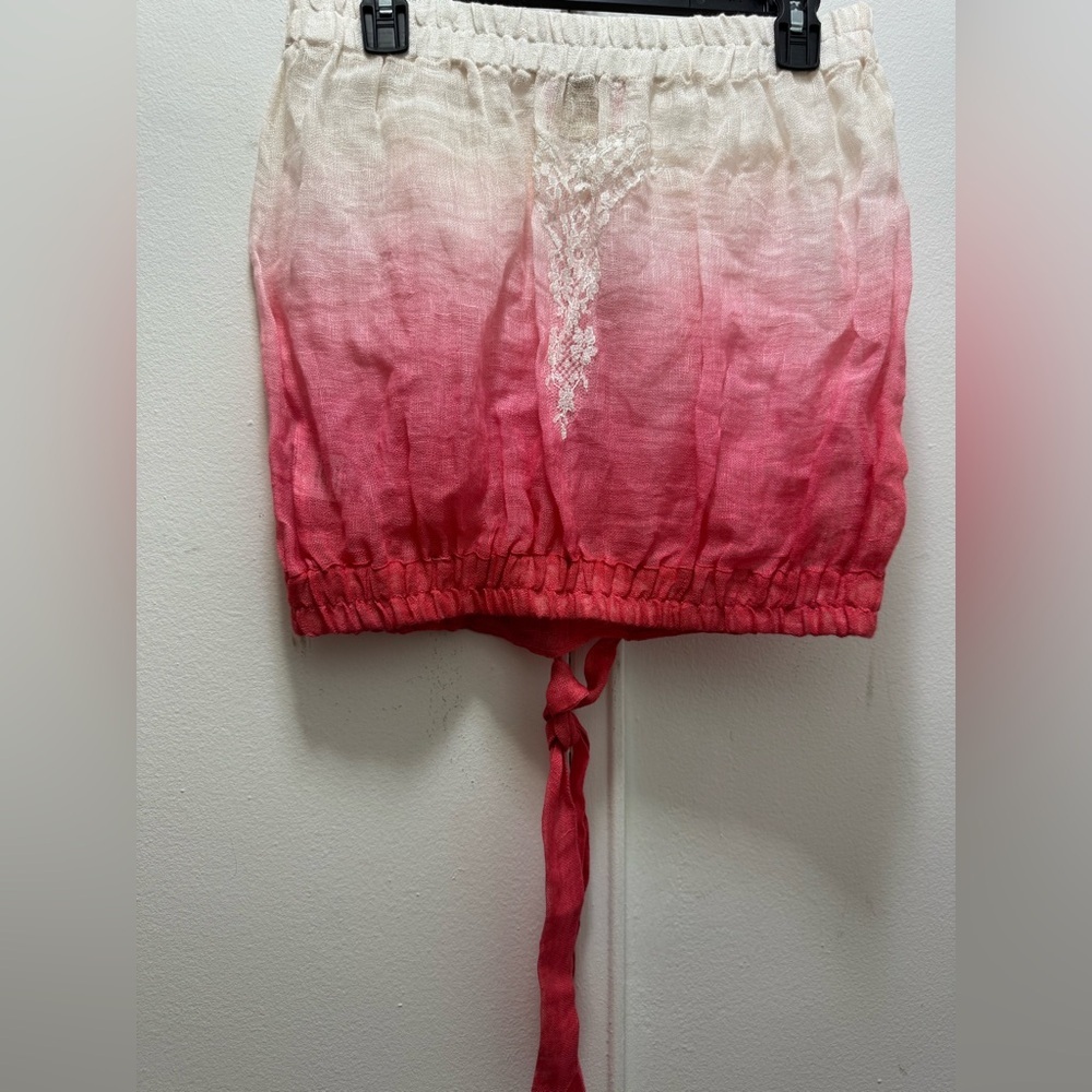 Vanita Rosa St. Barth Ivory Pink Ombre Linen Boho Hippie Beach Top Os Poupette